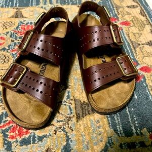 Birkenstock Perforated Leather Milano Brown Big Buckle 41R 10.5 NEW